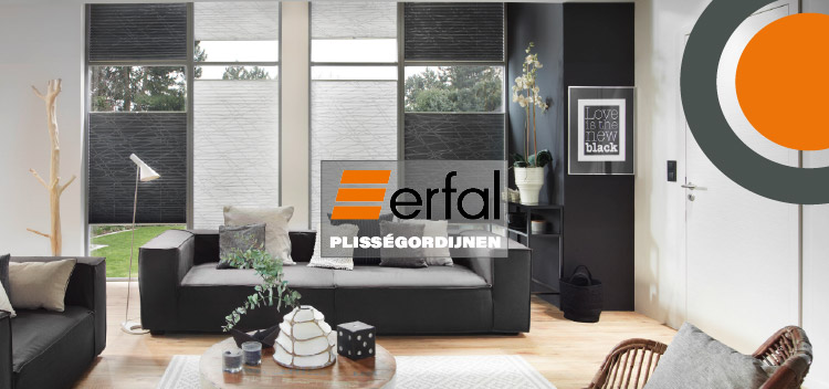 Erfal binnenzonwering & raamdecoratie bij Voorberg Zonwering BV. Erfal maakt prachtige plisségordijnen van hoge kwaliteit.