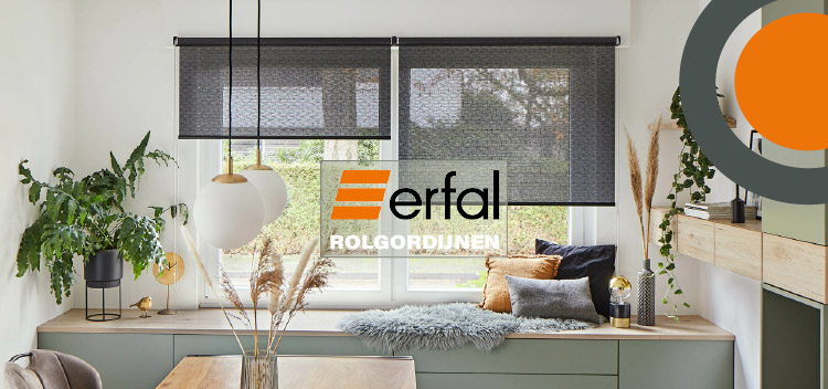 Erfal binnenzonwering & raamdecoratie bij Voorberg Zonwering BV. Erfal maakt prachtige rolgordijnen van hoge kwaliteit.